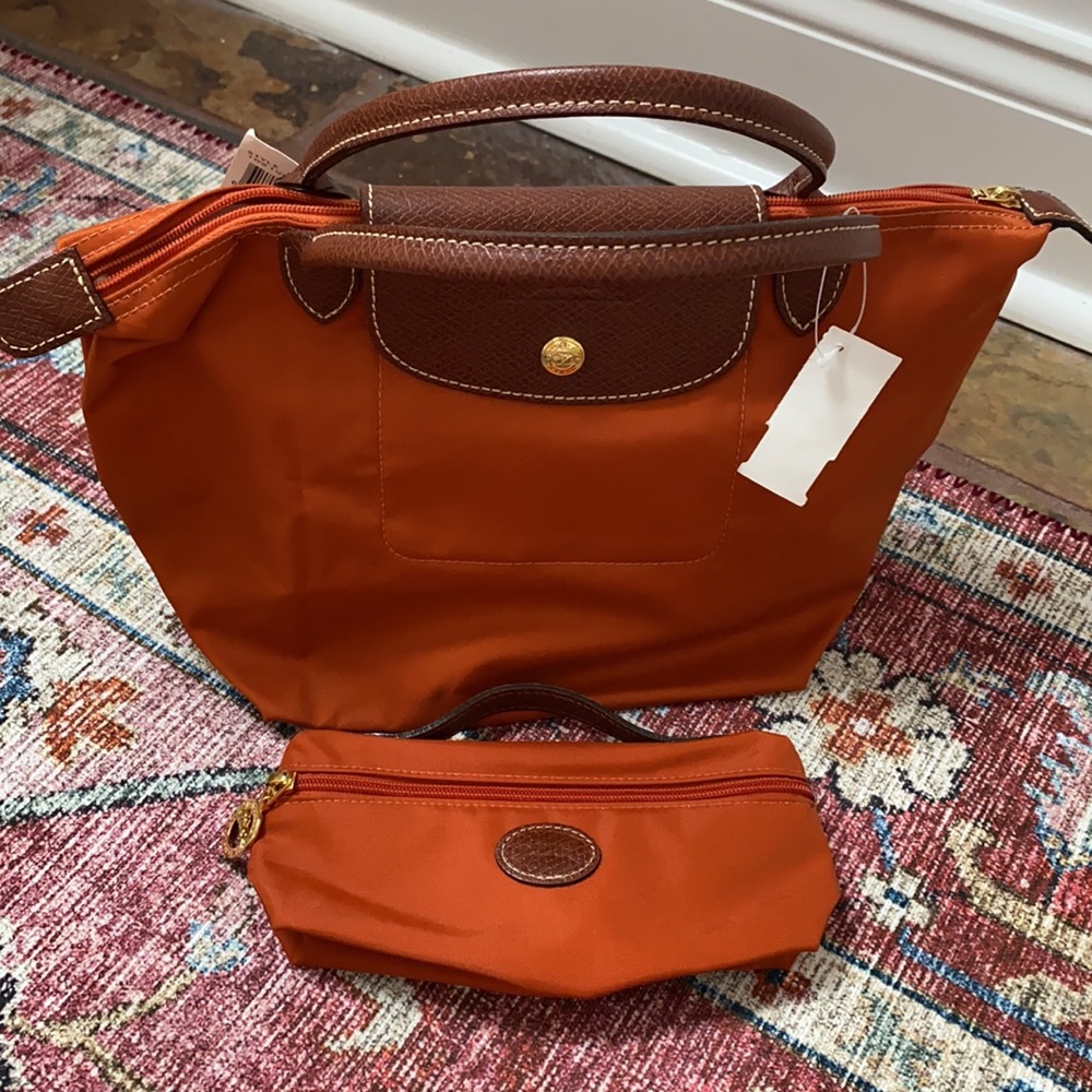 Longchamp orange mini bag and pouch tote